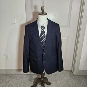 M&S Wool Suit Blazer Jacket Men US 42 Eur 52 Medium Dark Navy Super 100's